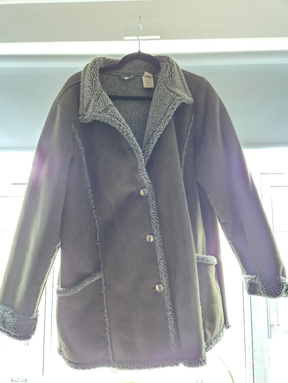 LL Bean Faux Shearling Coat - Olive Green